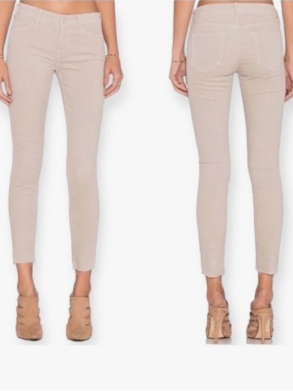 MOTHER The Looker Ankle Fray Hopscotch Corduroy Pants, Neutral, Minimalist, 28
